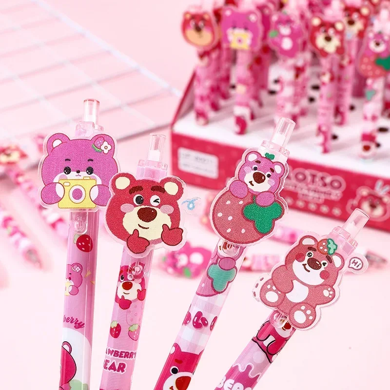 Imagem -03 - Caneta Disney-gel com Design Morango Urso Caneta de Cor Preta para Assinatura Ferramentas de Escrita Papelaria Escola Atacado Novo 48 Pcs 0.5 mm