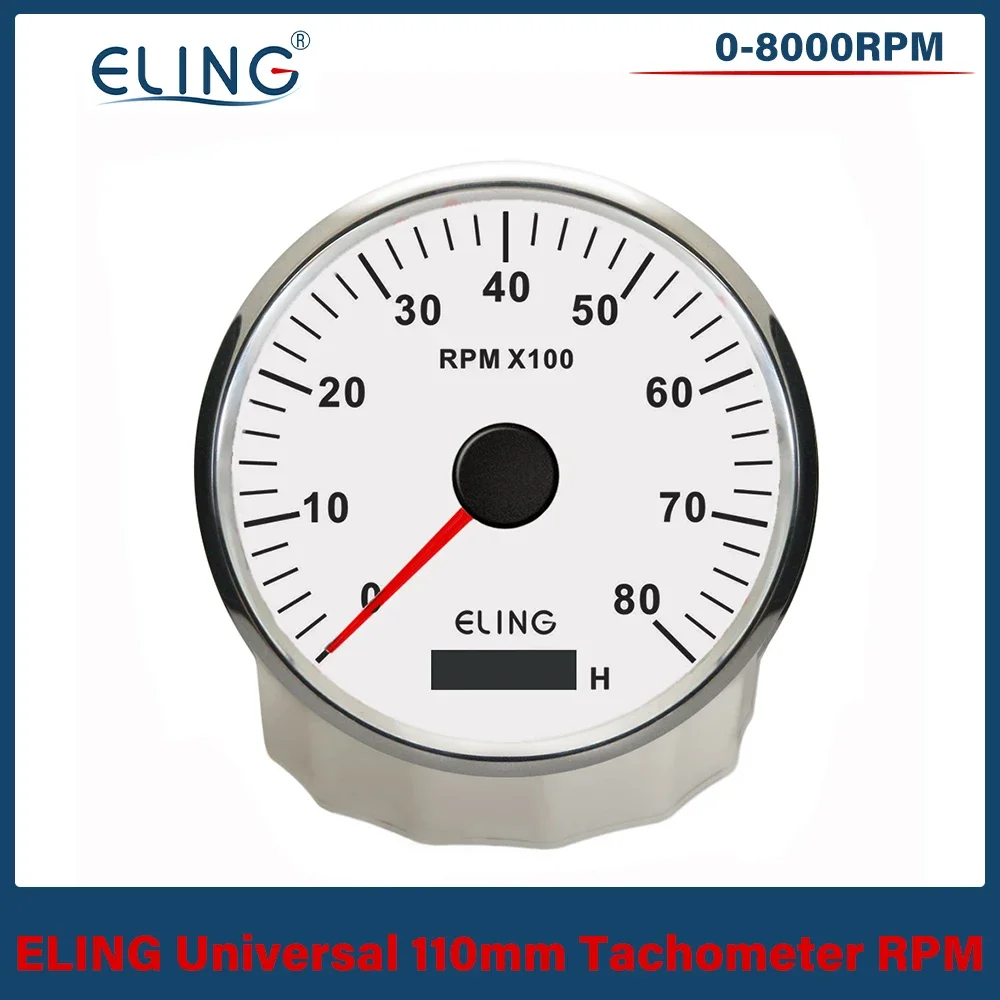 ELING Waterproof Newest Universal 110mm Tachometer 0-8000RPM with Hour Meter With Red/Yellow Backlight for Car Truck Boat