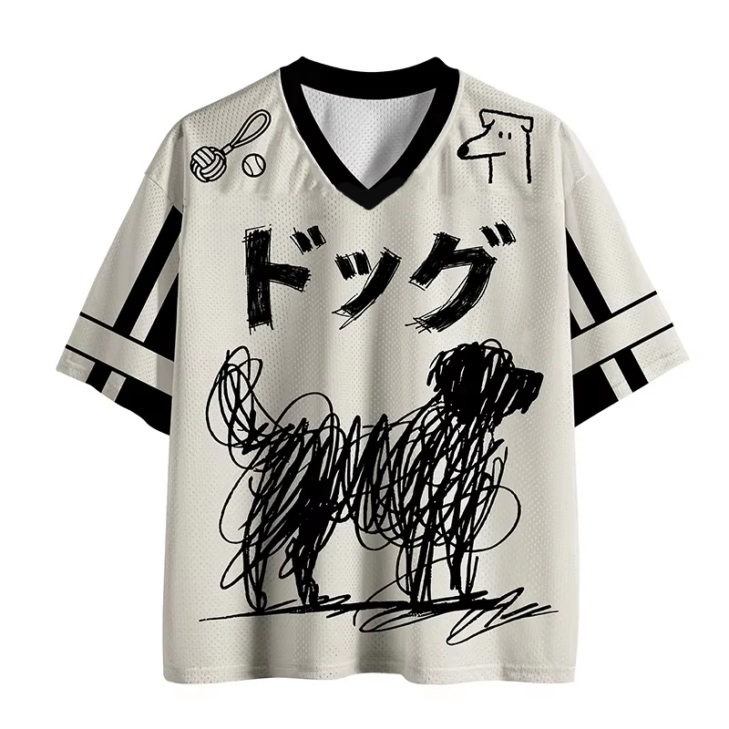2026 Summer New Men's Japanese Style Trendy V-neck Football Shirt Fashion Top Outdoor Sports Loose Leisure Quick Drying T-shirt
