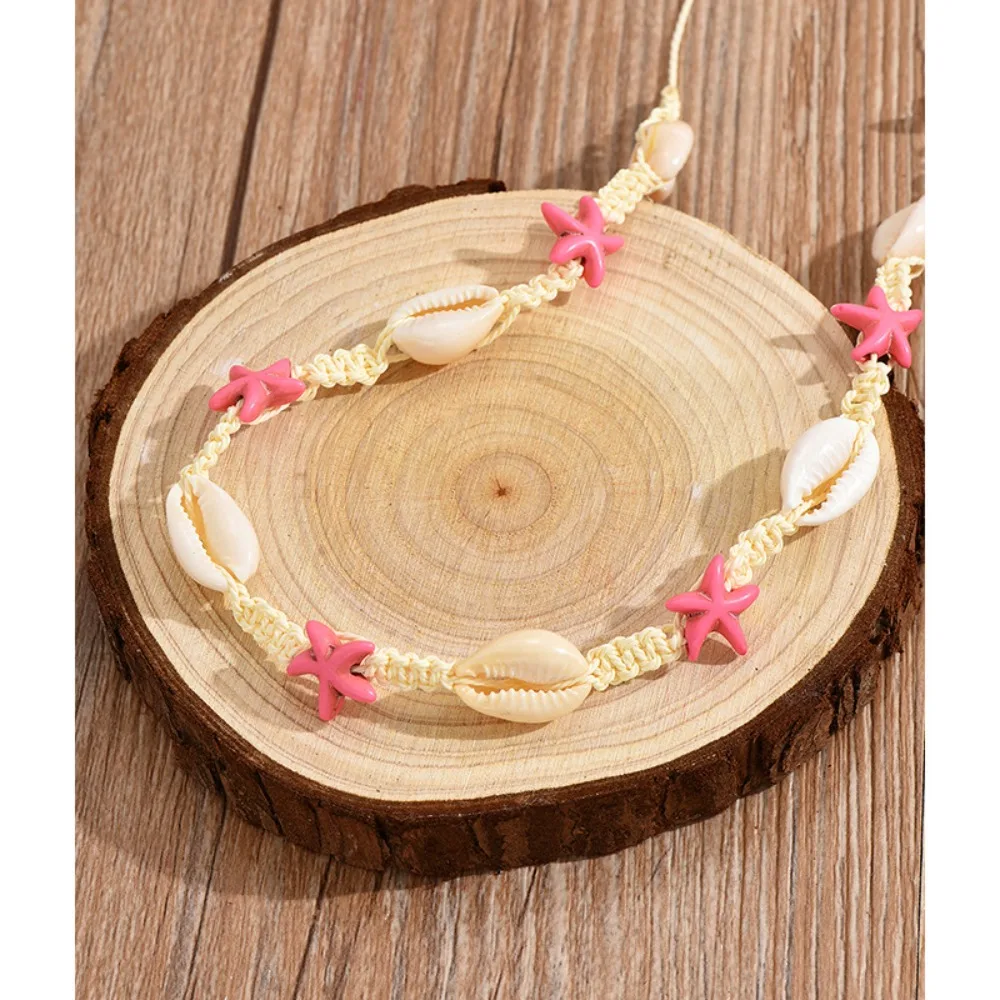 Simplicity Hand Woven Shell Necklace Shell Rope Bohemia Style Necklaces Pink Starfish Necklaces