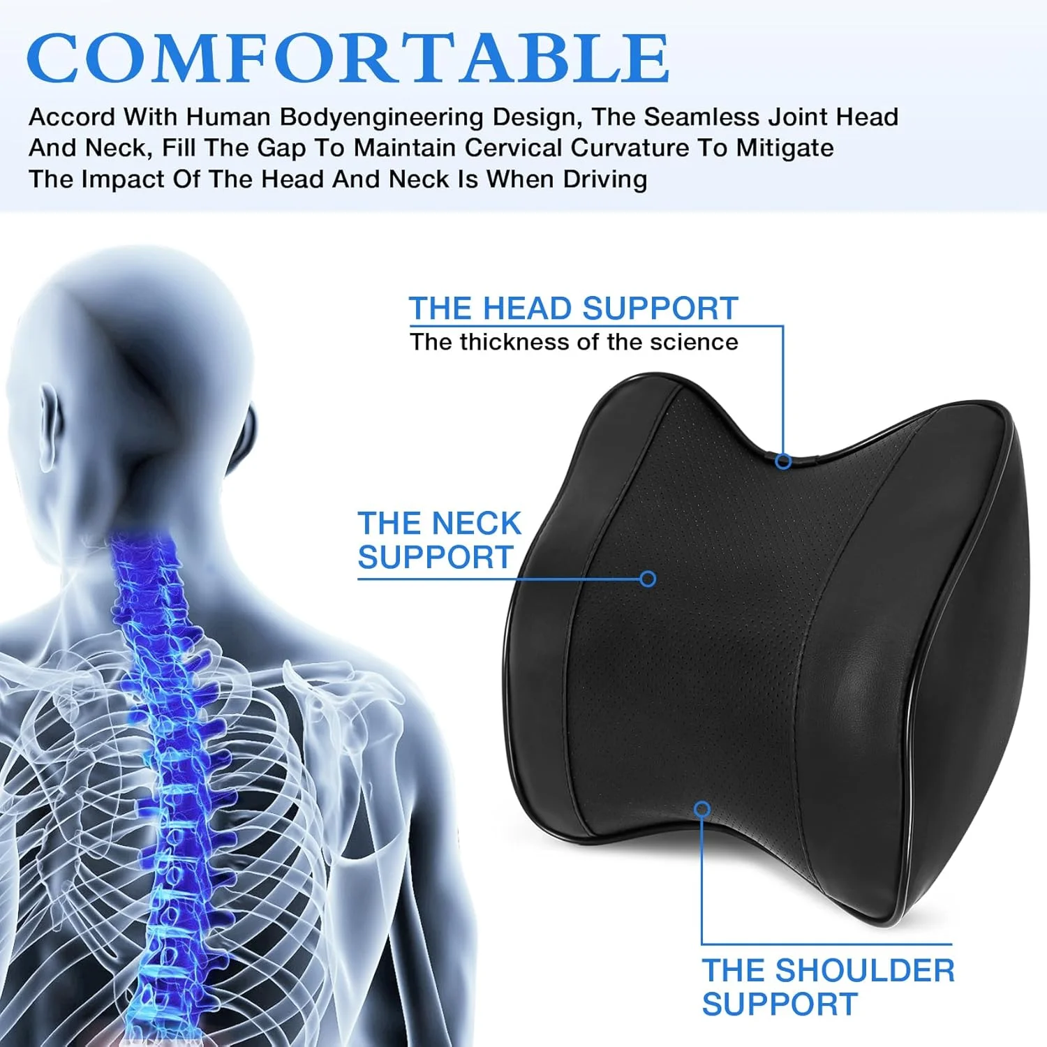 Car Neck Headrest Pillow Support Cushion Car Breathable Memory Foam Slow Rebound Guard Car Lumbar Pillow Car Accessories