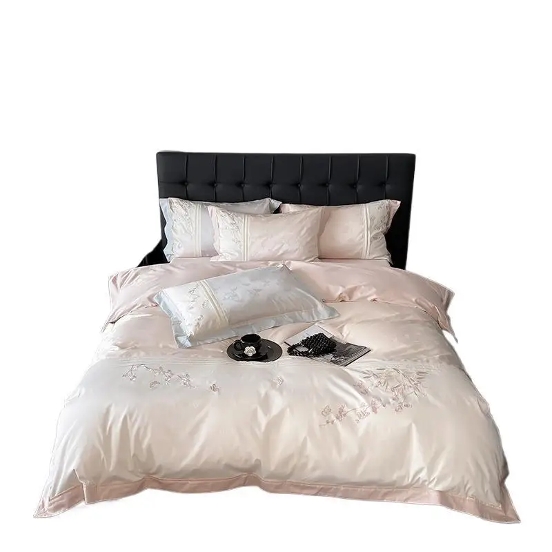 Cotton jacquard 100S long-staple cotton bed sheet four-piece set embroidered naked sleeping quilt cover pure cotton bedding