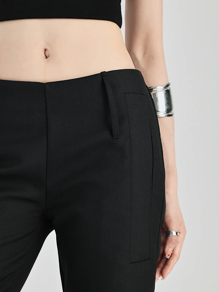 Damskie spodnie dzwony z niskim stanem na jesień i zimę 2025, w stylu kokieteryjnym Gyaru, Y2k, nowości w kolorze czarnym, Harajuku, Kpop, długie spodnie z zakładanymi nogawkami.