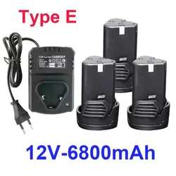 Original 12V 6800mAh Type E Lithium-Ion Battery for Electric Screwdriver and Drill, Universal Charging Tool Battery