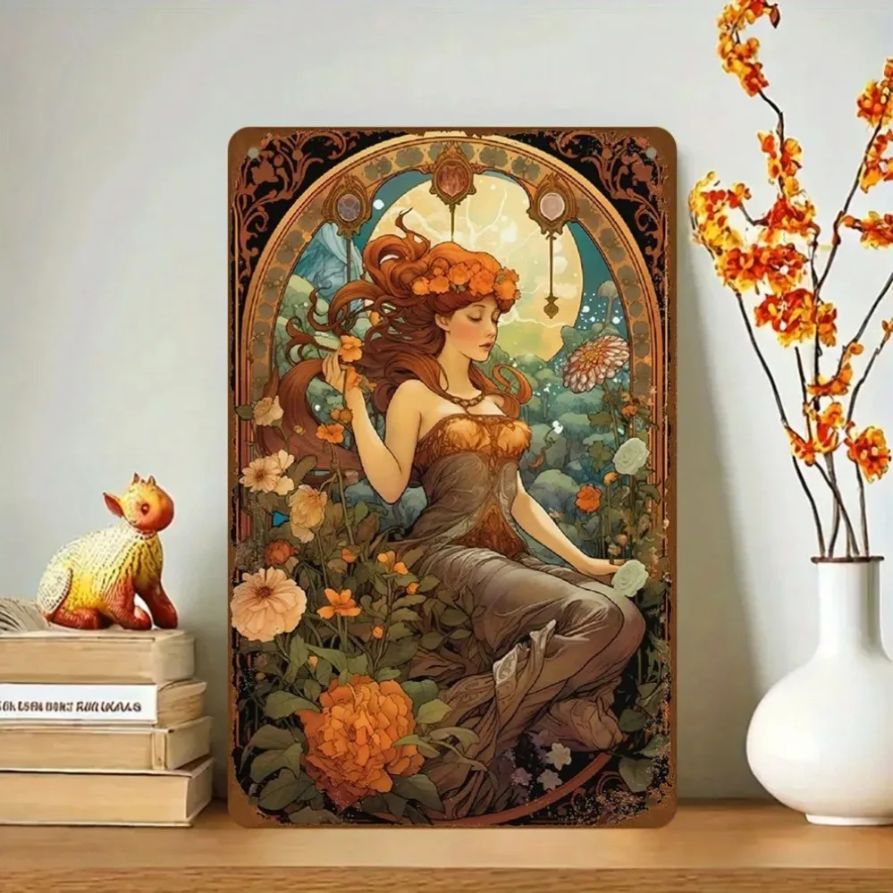 

Vintage Metal Sign for Girl, Floral Wall Art Decor 12x8" for Home Cafe Indoor Outdoor