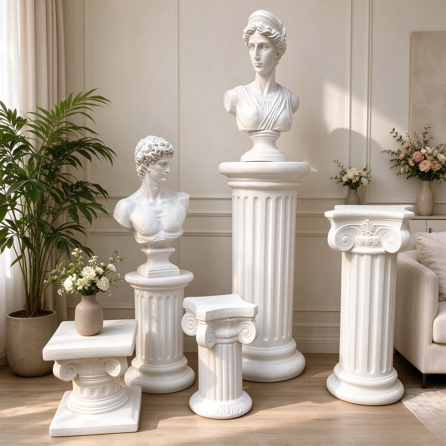 Plaster Roman Column Plant Stand, Pedestal Flower Pot Display Rack for Wedding, Garden, Patio and Event Decorative Settings