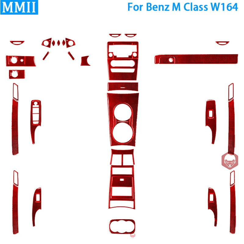 For Mercedes-Benz W164 2005-2011 M Class Red Real Carbon Fiber Car Headlight Door Panel Air Outlet Frame Trim Cover Stickers