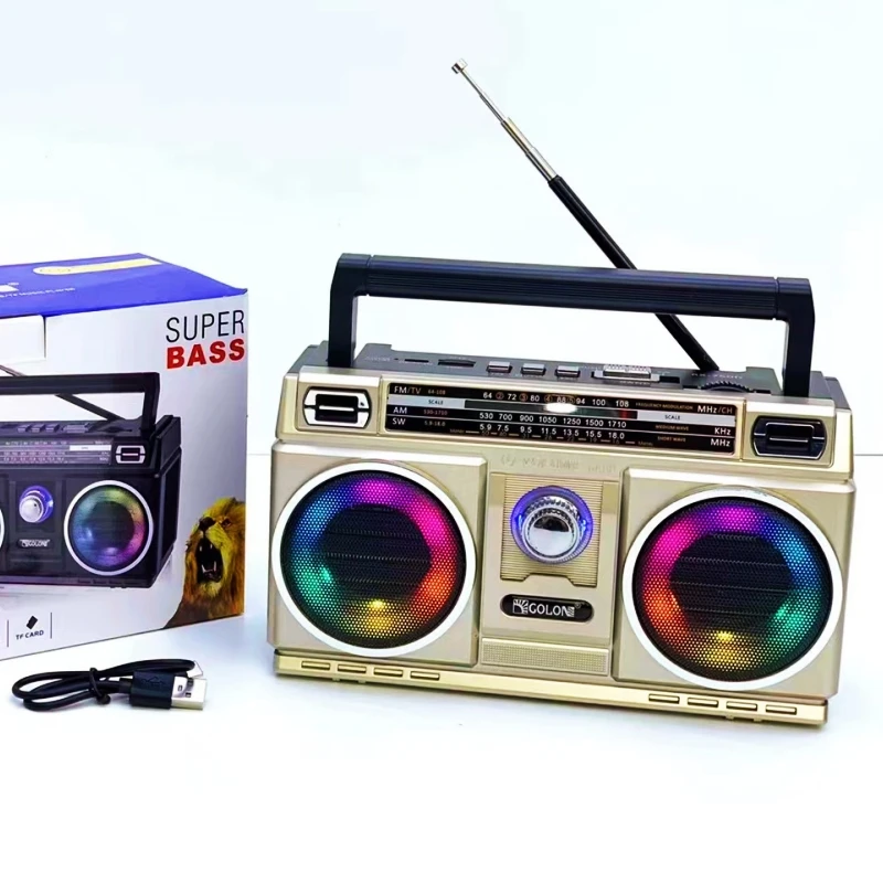 RX-750D Portable Wireless Bluetooth Speakers with Disco Light Multifunction FM TV AM SW 4 Bands Radio USB TF Classical Boombox