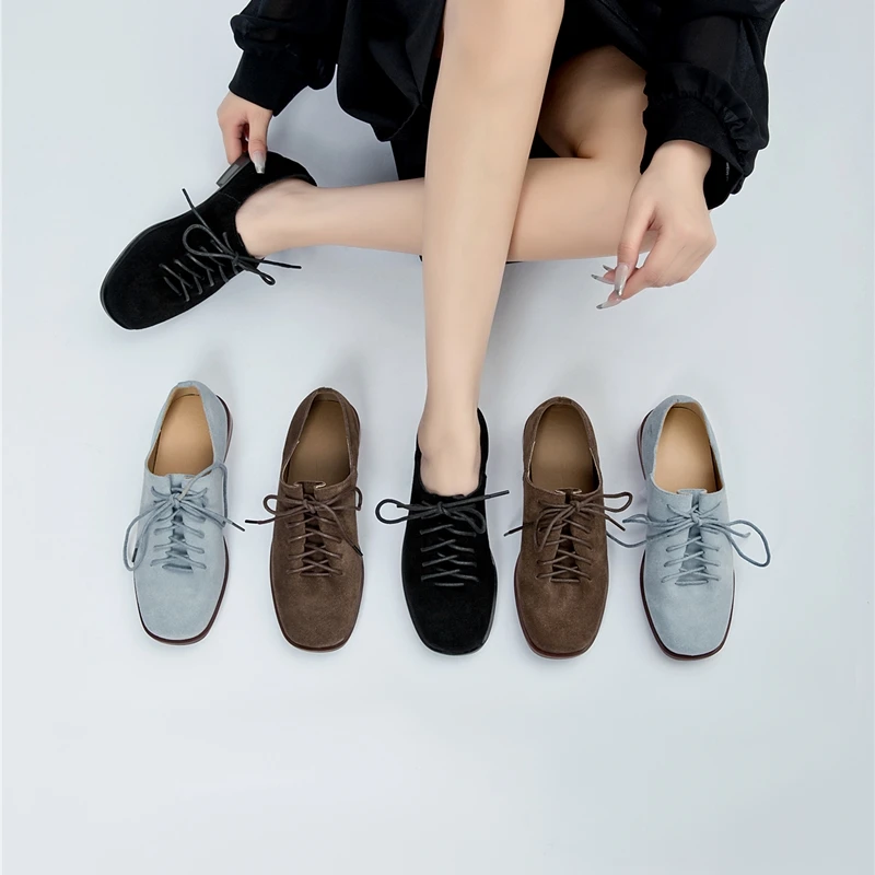 AIYUQI Women Loafers Shoes Genuine Leather Thick Heels Student Shoes Female Lace Up British Style Lady Oxford Shoes Footwear