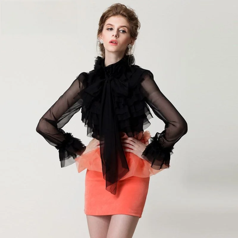 

Сексуальный Ins Long Sve See-through Princ Sle, женский полупрозрачный шифоновый топ, модный принц, ветер, прямой крой