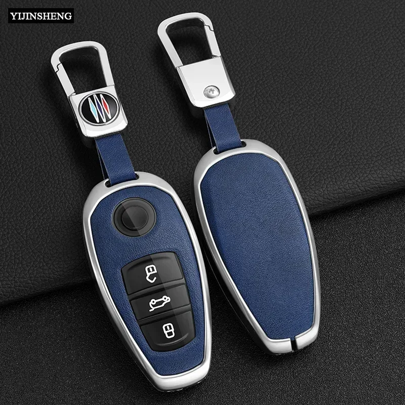 Zinc Alloy+PU Leather Full Cover Car Key Case For VW Volkswagen 2011-2017 Touareg, 2016-2023 Phideon 3 Button Remote Key Protect