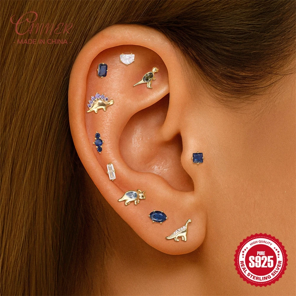 CANNER, 1 unidad, plata S925, dinosaurios naturales coloridos con incrustaciones de diamantes, uñas de hueso estrilladas, pendientes elegantes para mujer, joyería