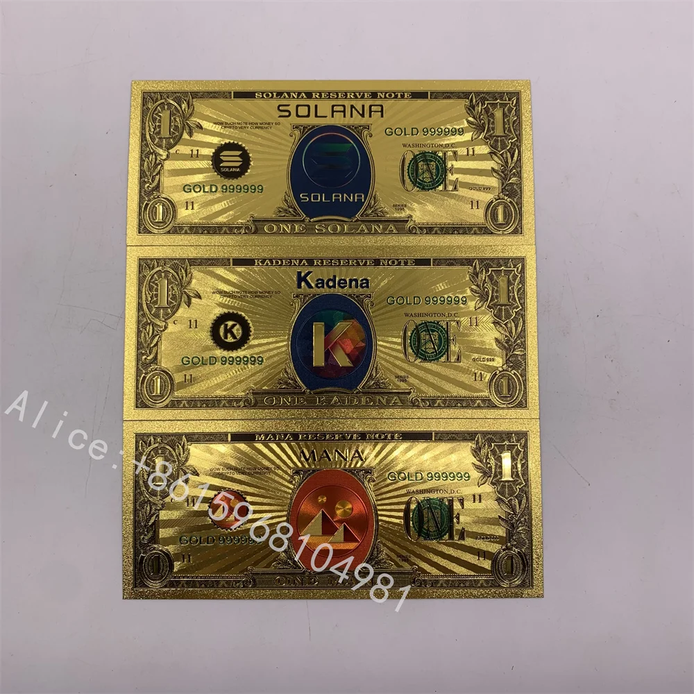 3pcs/lot Gold foil Banknote KDA KuCoin Blockchain Cryptocurrency Kadena Solana Crypto  SOL Cards Ticket for Great Fans Gift