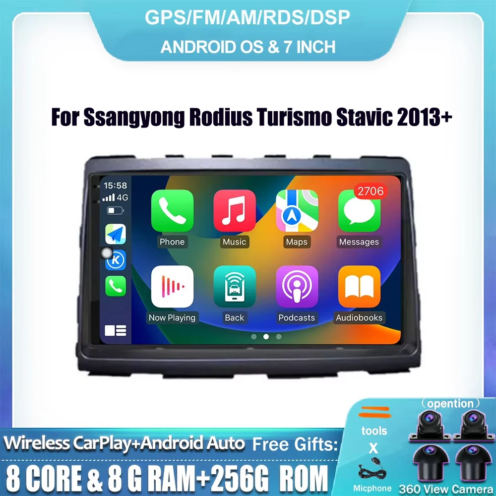 Android 14 For Ssangyong Rodius Turismo Stavic 2013+ Car Radio WIFI Video Player DSP CarPlay Auto GPS BT Navigation Head Unit