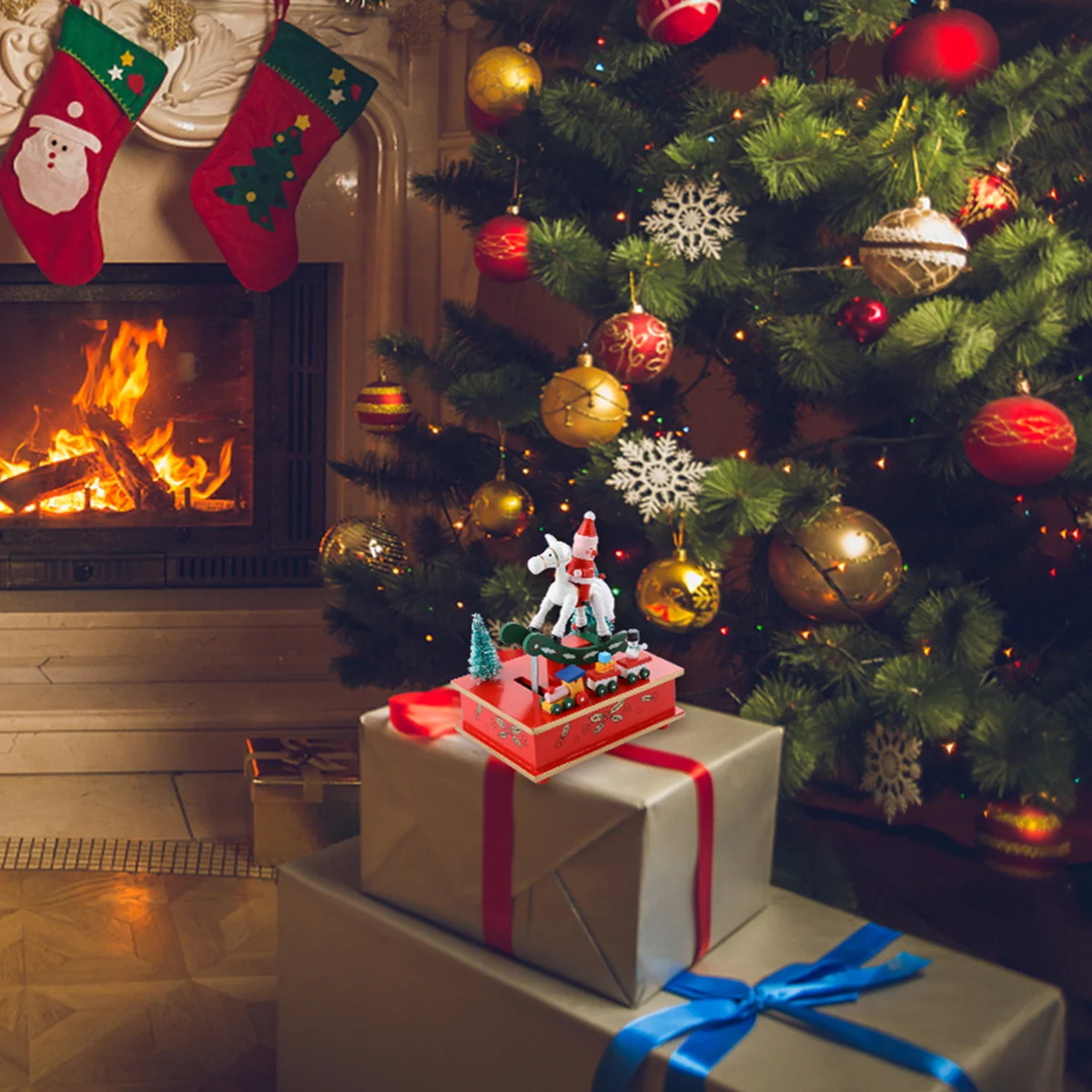 

Solid Wood Christmas Music Box Holiday Decoration Lovely Xmas Gift for Office Bedroom Christmas Music Box