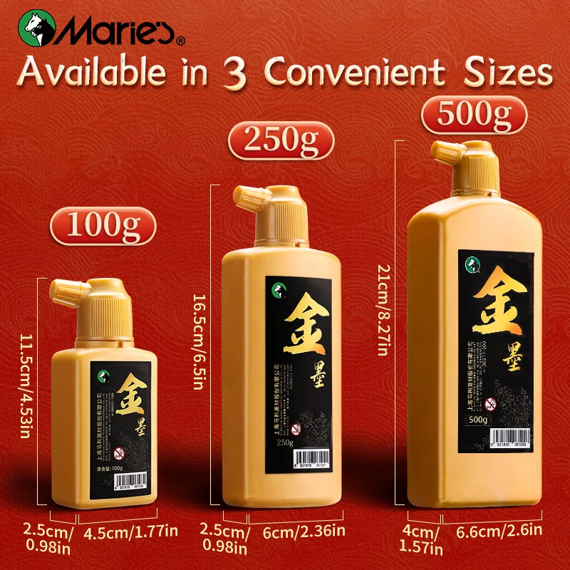Marie\'s Golden Sumi Ink, 500g/250g/100g High Capacity Traditional Chinese Liquid for Brush Write, Adult, Painting Enthusiasts