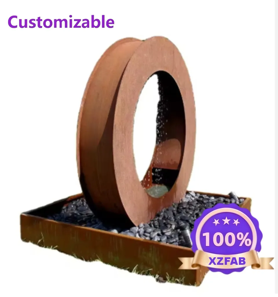 Factory Direct 2026 EXW Corten Steel Moon Gate Water Feature Rust Finish Outdoor Fountain With Circular Design For Garden Landsc