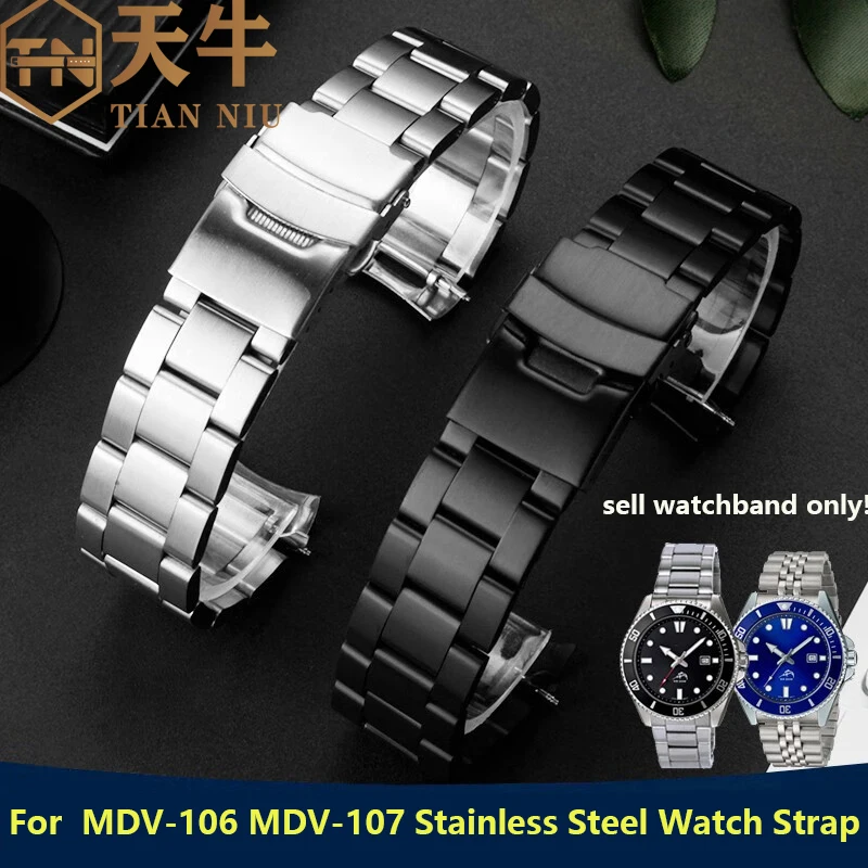 

22mm Curved Interface Strap for Casio 2784 Swordfish MDV-106 MDV-107 Watch Band Stainless Steel Men's Bracelet