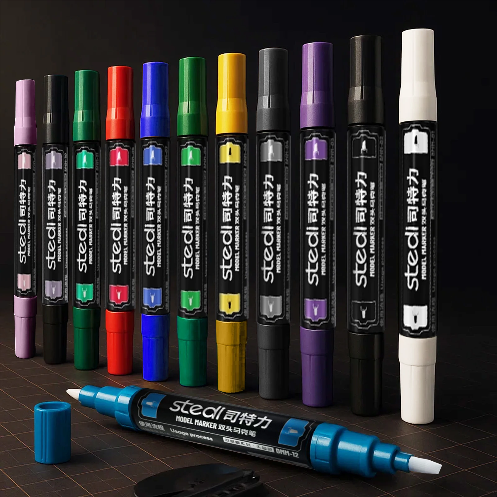 

12pcs Stedi Dual Brush Water Based Marker Pen for Gundam Scale Model Coloring Tool Nylon Paint Coloring Pens DIY Projects