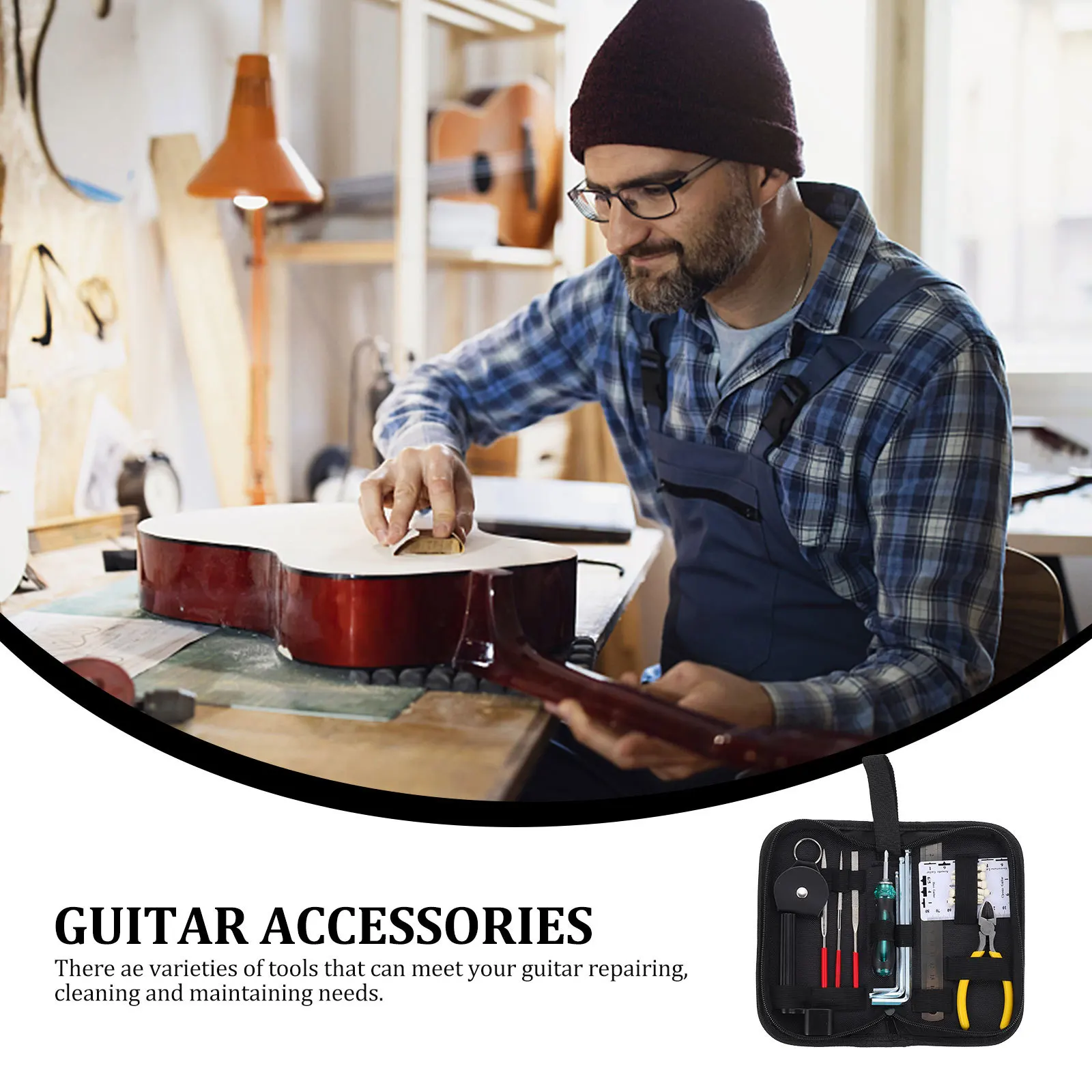 

1Set Guitar Repairing Tool Kit Professional Maintenance Supplies for Guitar Cleaning Strings Changing Tool Kit