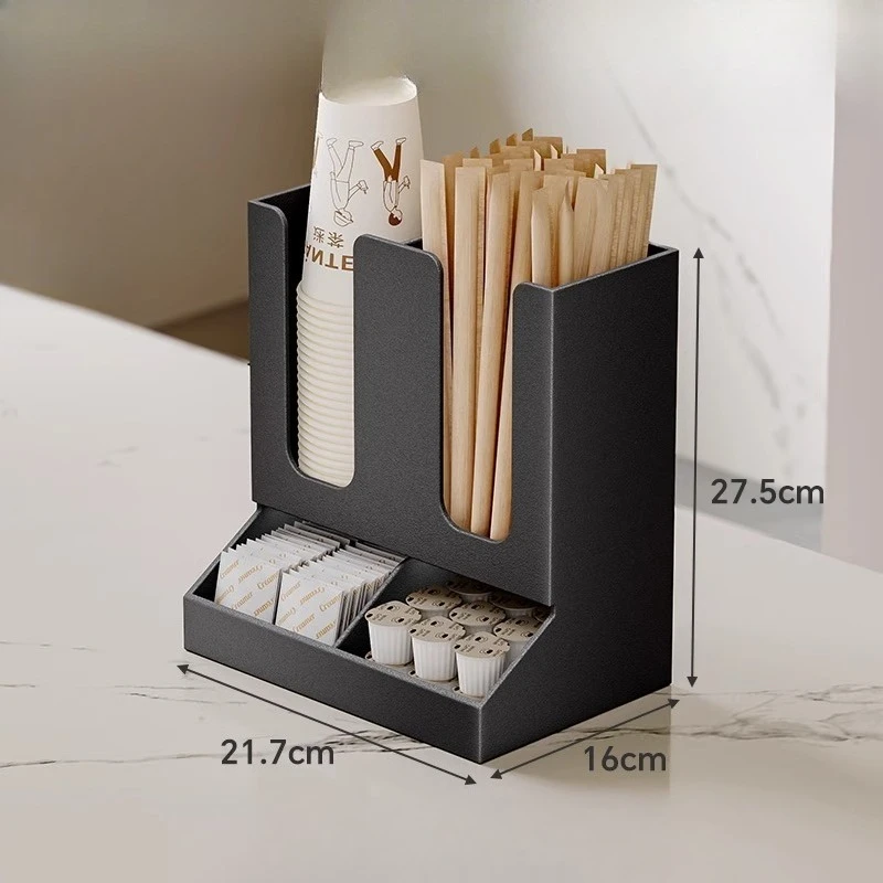 Heavy-Duty Commercial Cup Dispenser, All-in-One Paper Cup Lid Straw Organizer, Reinforced Steel Storage Rack for Coffee Shop