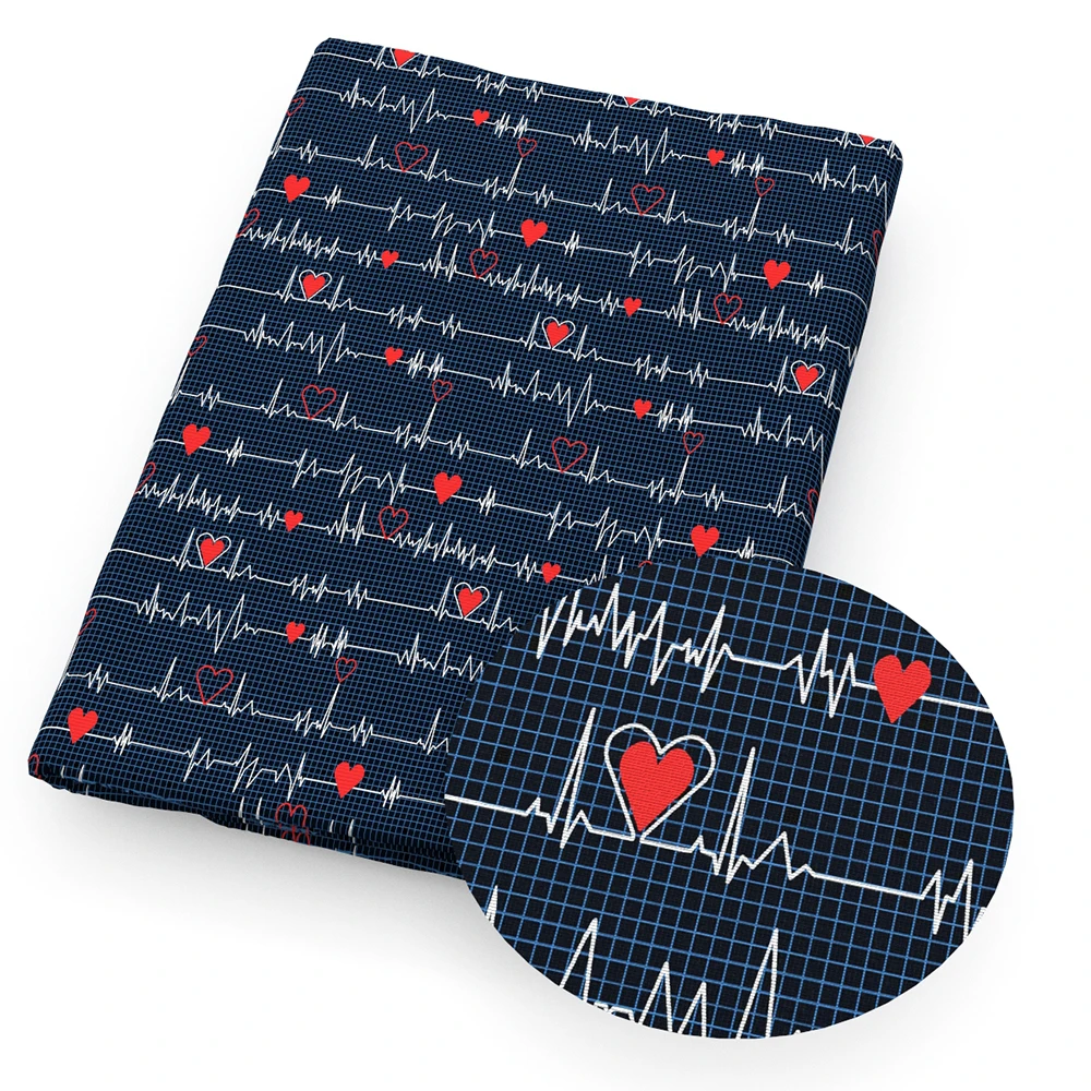 Heartbeat Heart Love Printed Polyester Pure Cotton Material By the Meter Patchwork Tissue Sewing Quilting Fabrics Needlework