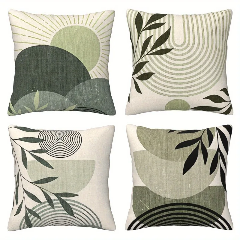 

Наволочка с зеленым геометрическим листом, художественный дизайн середины века, минималистичный чехол для подушки для домашнего декора