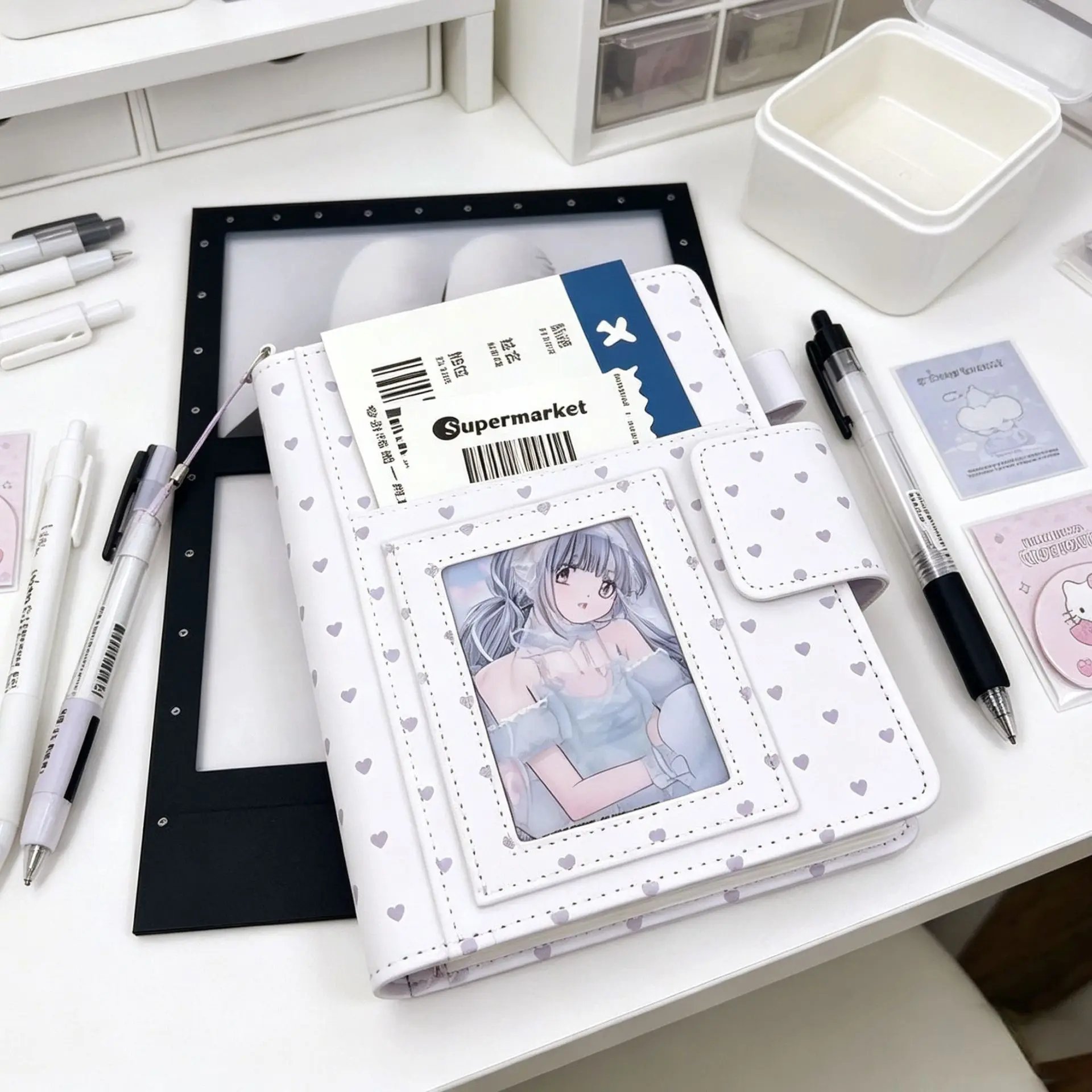 A6 Retro White Polka Dots Inner Page DIY PU Clip-on Notebook Loose Leaf Notebook Stationery