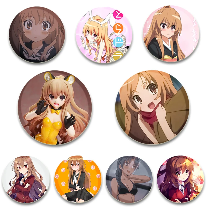 

58/44/32MM Anime Character Aisaka Taiga Brooch Badge Snap-in Button Pins Brooches for Backpack Clothes Jewelry Accessories Gifts