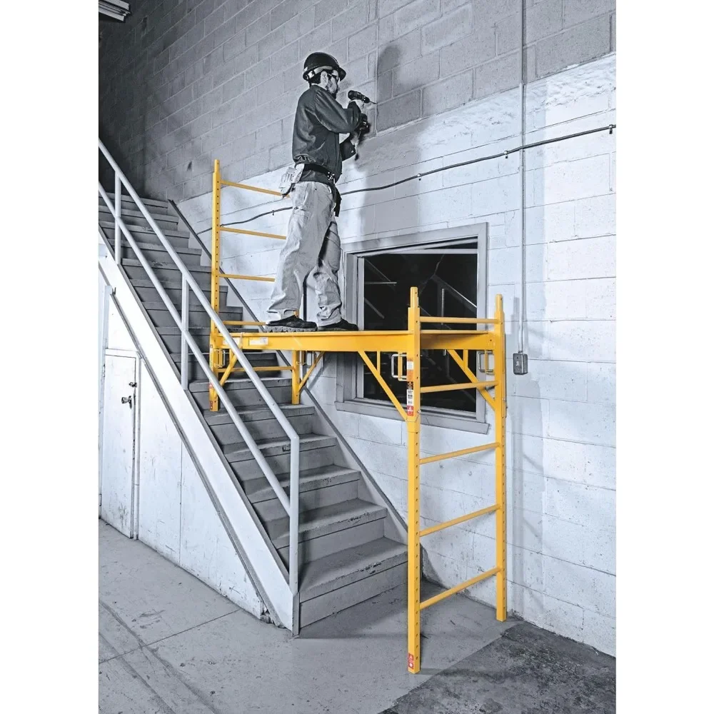 Baker Adjustable Steel Platform Jobsite Series 6 Feet Tall Mobile Scaffolding Ladder with Locking Caster Wheels