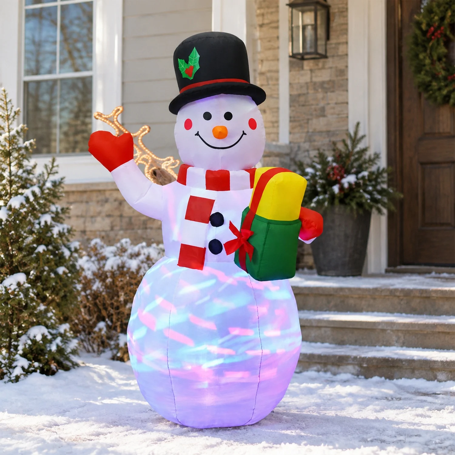 5-foot tall snowman inflatable Christmas decoration with colorful LED lights