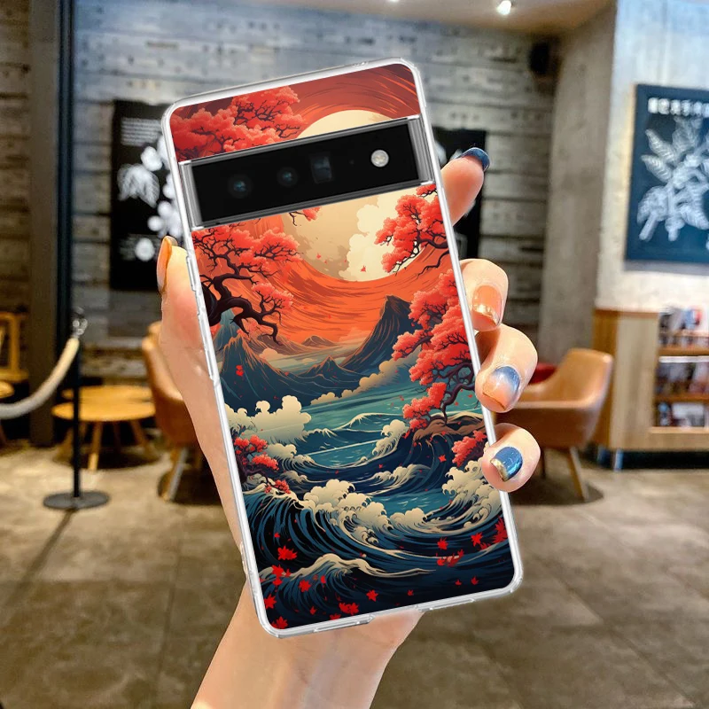 Landscape Painting Phone Case Cover for Google Pixel 8 7 6 5 4 4XL Shockproof Silicone 7A 6A 5A 4A 3A 3AXLPro Transparent Shell
