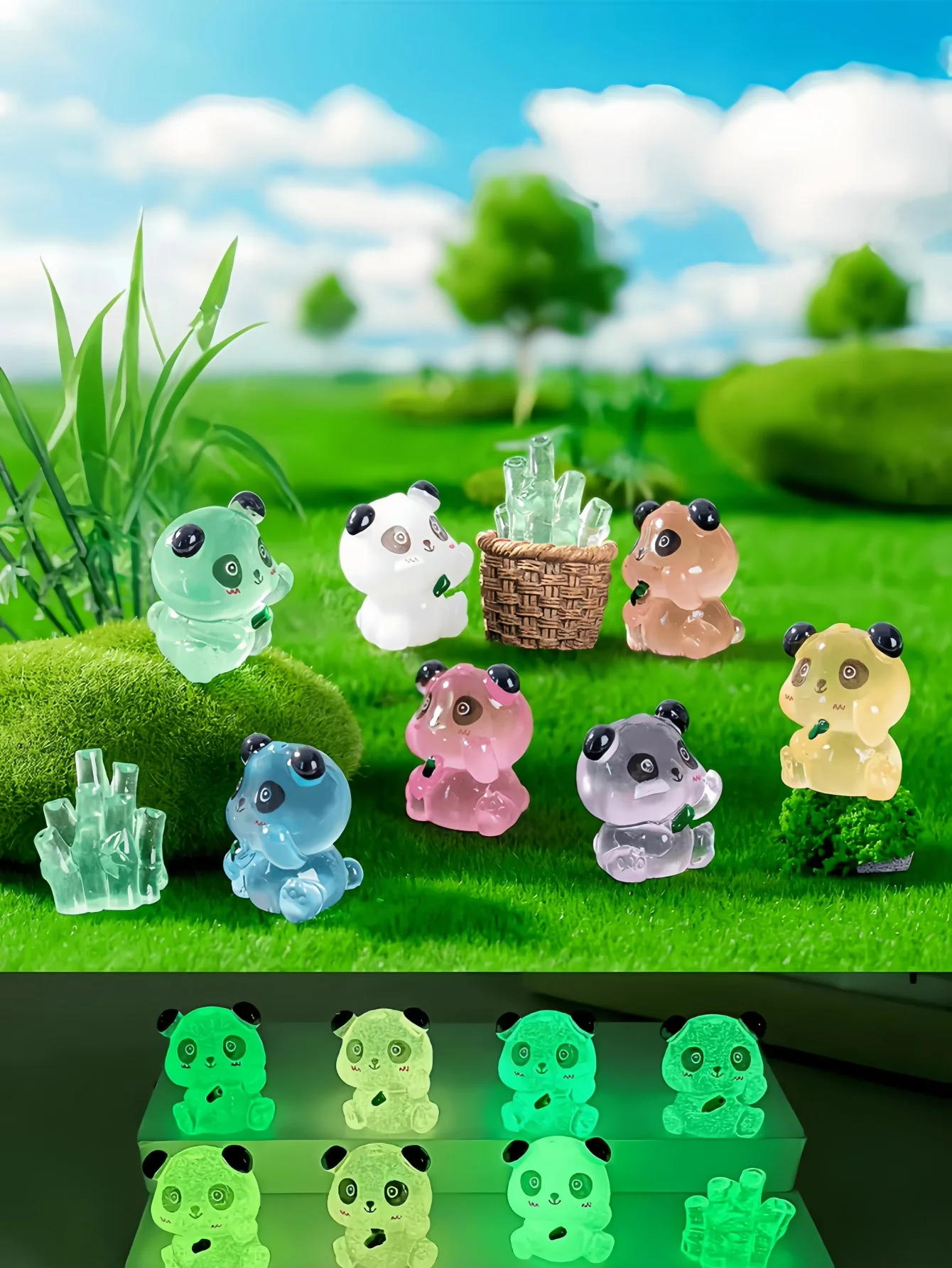 Luminous Mini Resin Panda, Cute Little Panda Sculpture, Glow-in-the-Dark Micro Landscape Garden DIY Home Decor (Random Color)