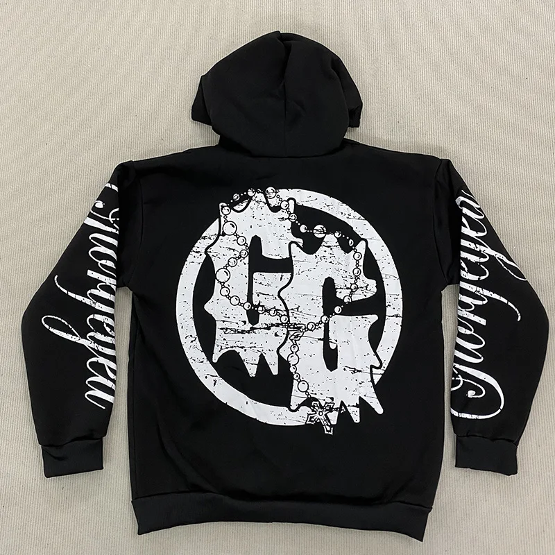 Gothic Brief Eisen Kette Gedruckt Hoodie Frauen Herbst Winter Lange Ärmeln Vintage Sweatshirt Y2K Hip Hop Dunkel Straße Frauen Mantel