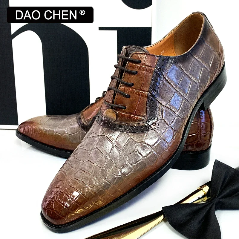 

LUXURY MEN OXFORD SHOES LACE UP MIXED COLORS CROCODILE PRINT CASUAL MAN DRESS SHOE OFFICE WEDDING REAL LEATHER MEN SHOES