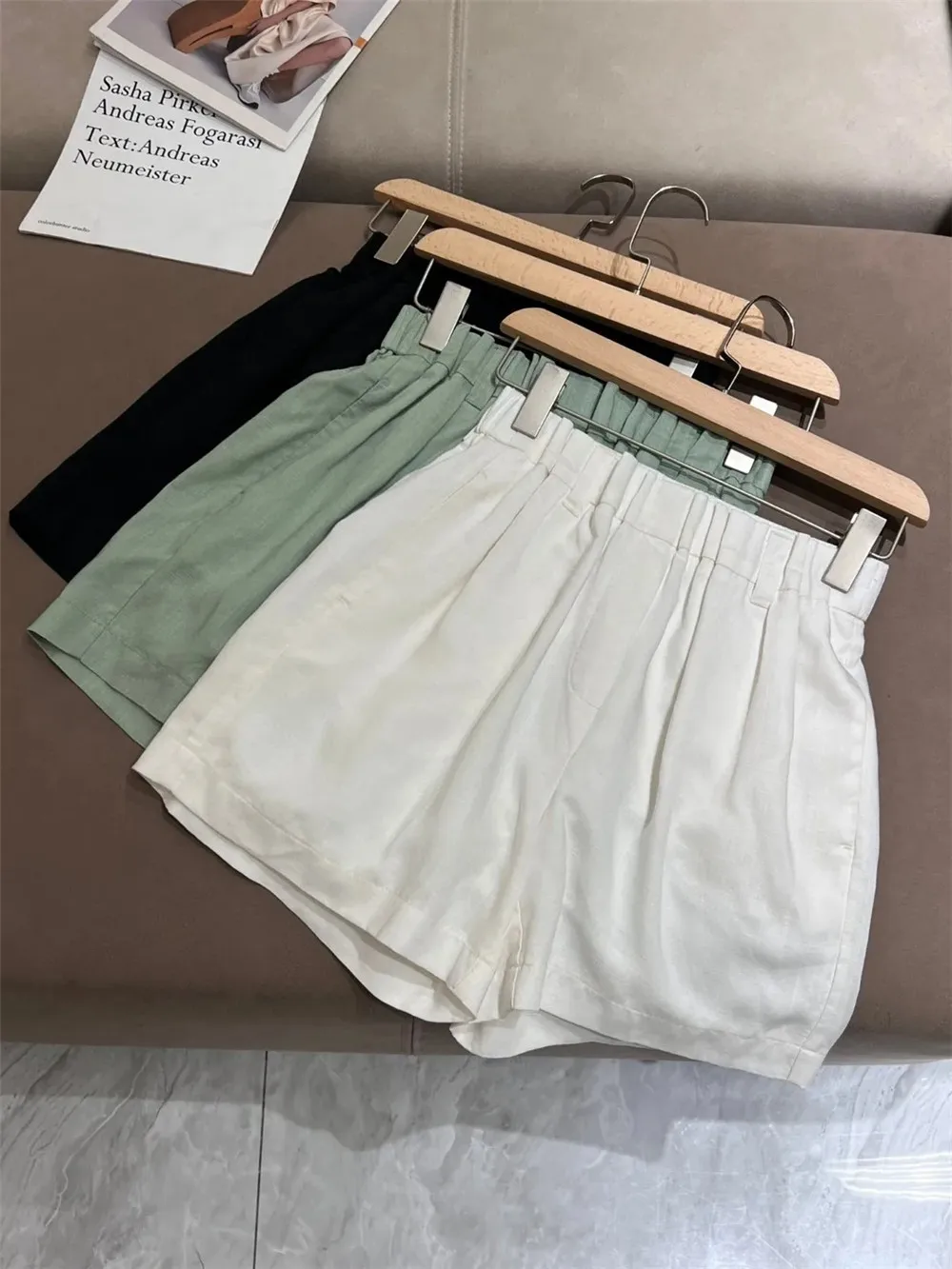 

Summer Linen Thin Elastic Waist Casual Shorts