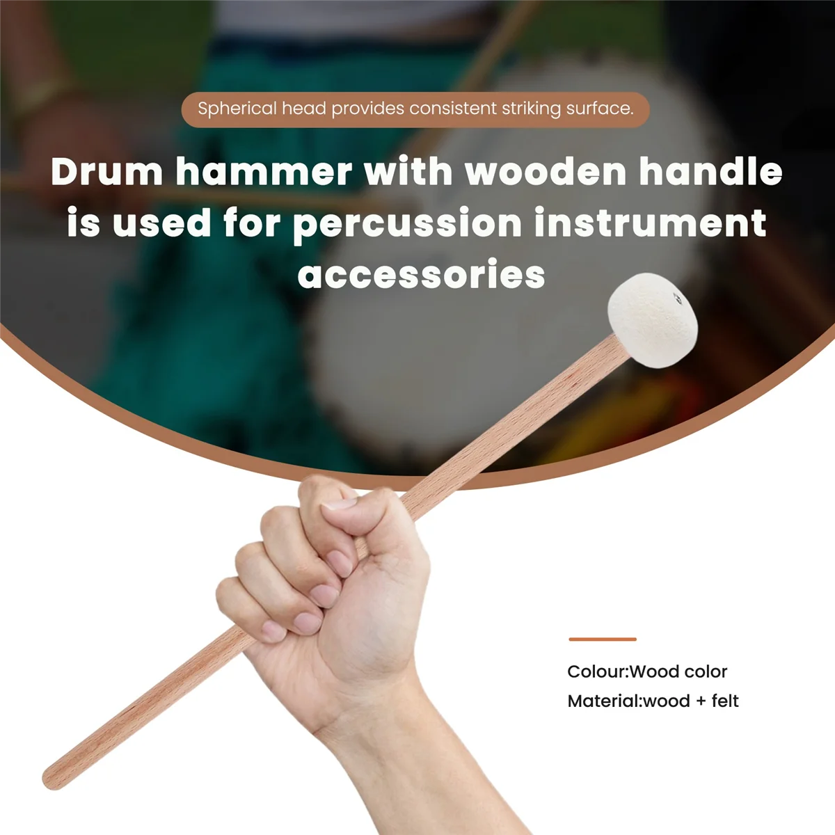 1 Pair Felt Mallets Drumsticks Drum Sticks with Wood Handle for Percussion Instrument Accessories HOT