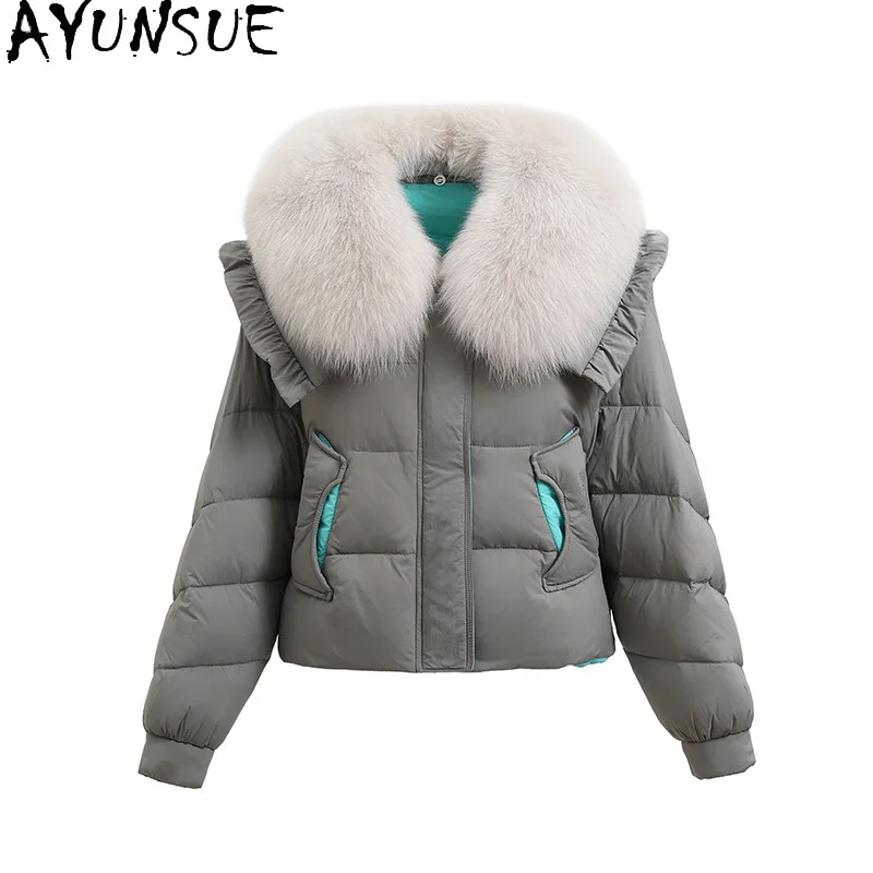 

AYUNSUE, белый гусиный пуховик, женская зимняя одежда 2024, новые пальто, теплые пуховики с воротником из лисьего меха Jaqueta Feminina