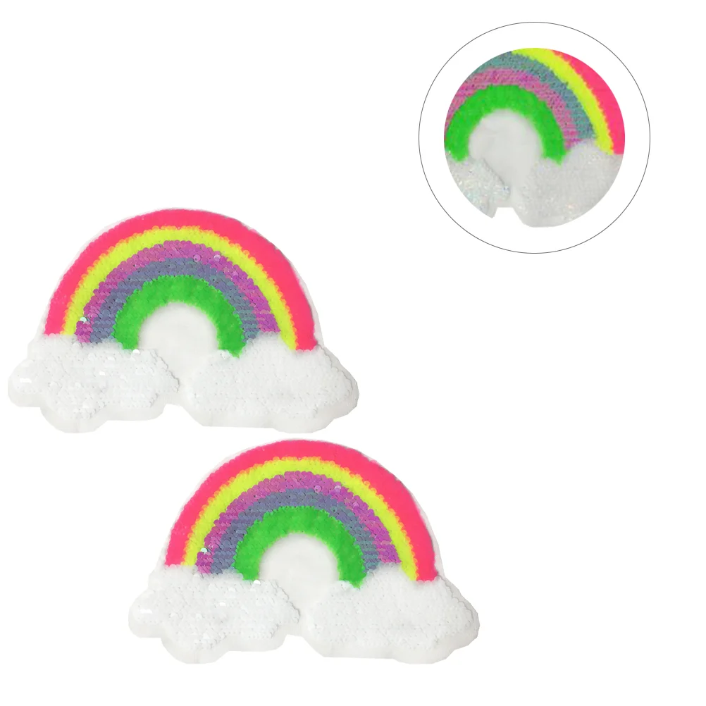 2 Pcs Playroom Decor Rainbow Reversible Colorful Sequins Double-sided Color-changing Embroidery Cloth Patch Stickers Patches