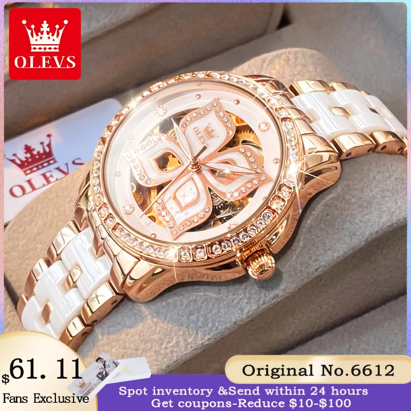 

OLEVS 6612 Luxury Original Women Fully Automatic Mechanical Watch Elegant Diamond Rose Gold Waterproof Watch Brand Women Watch