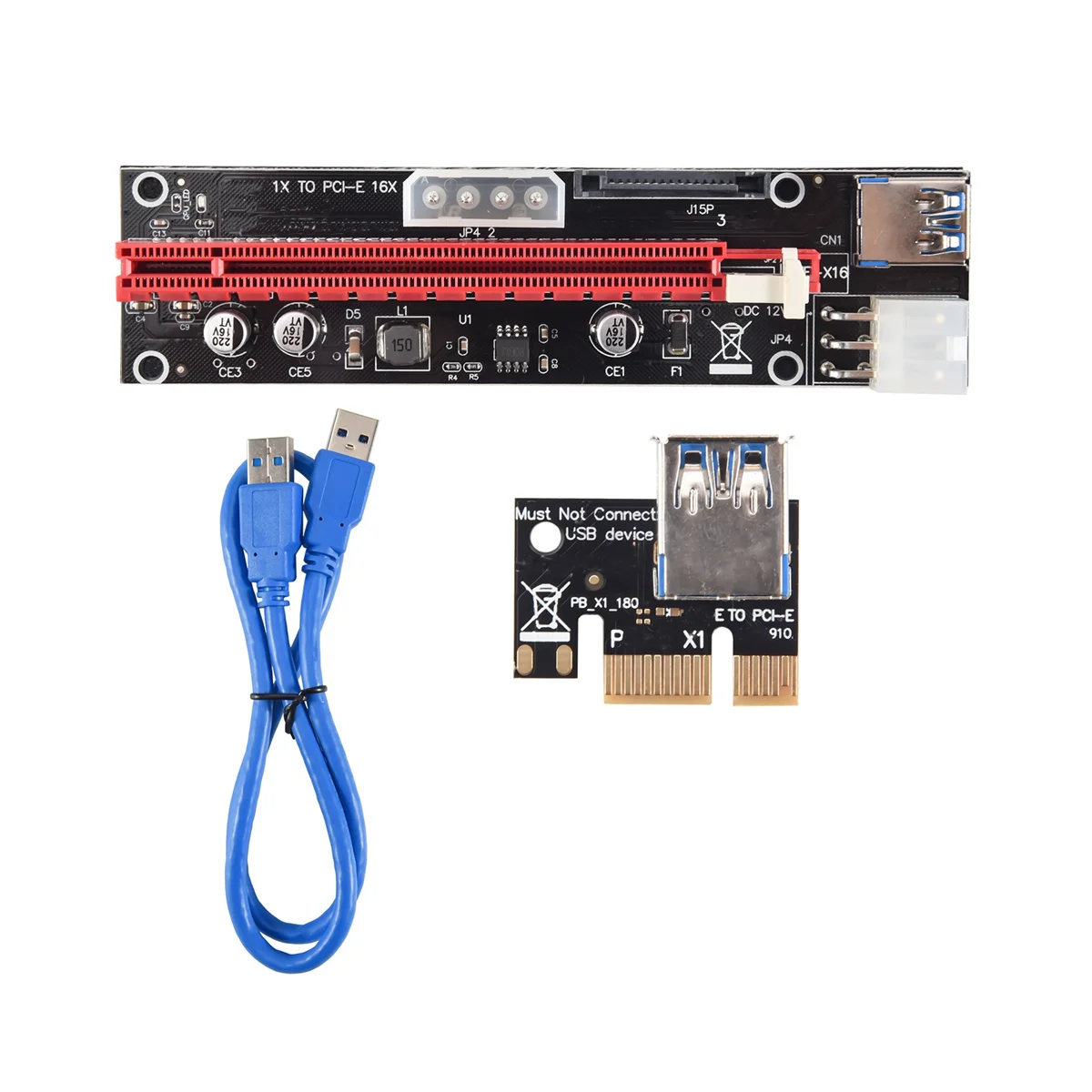 

12 шт. VER103C 3в1 Power PCI-E Riser Card LED 4Pin 6Pin Sata 15Pin Express 1X to 16X 60CM Удлинительный кабель для