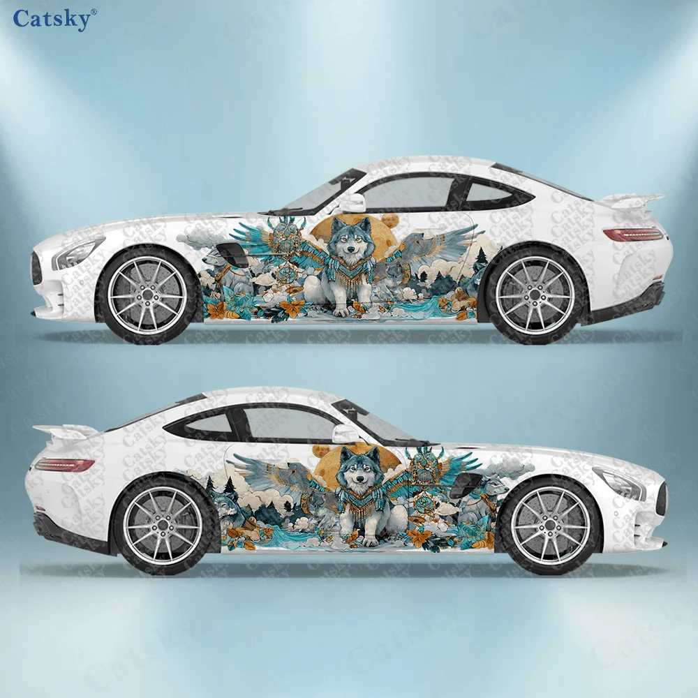 

2pcst.Tribe Wolf Pack Car Side Wraps, Self-Adhesive PVC Waterproof & Scratch-Resistant Stickers, Car Accessory Gift