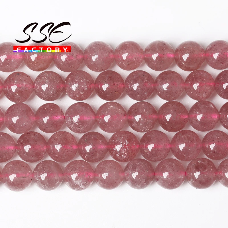 AAAAA Natural Strawberry Crystal Quartz Round Loose Beads 4 6 8 10 12 MM 15\