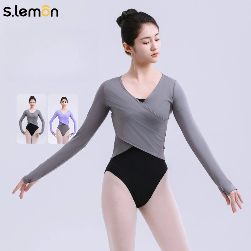 slemon-レディース長袖バレエトップ-ガールズプロフェッショナル体操＆中国舞踊練習用ボディシェイピングトップ