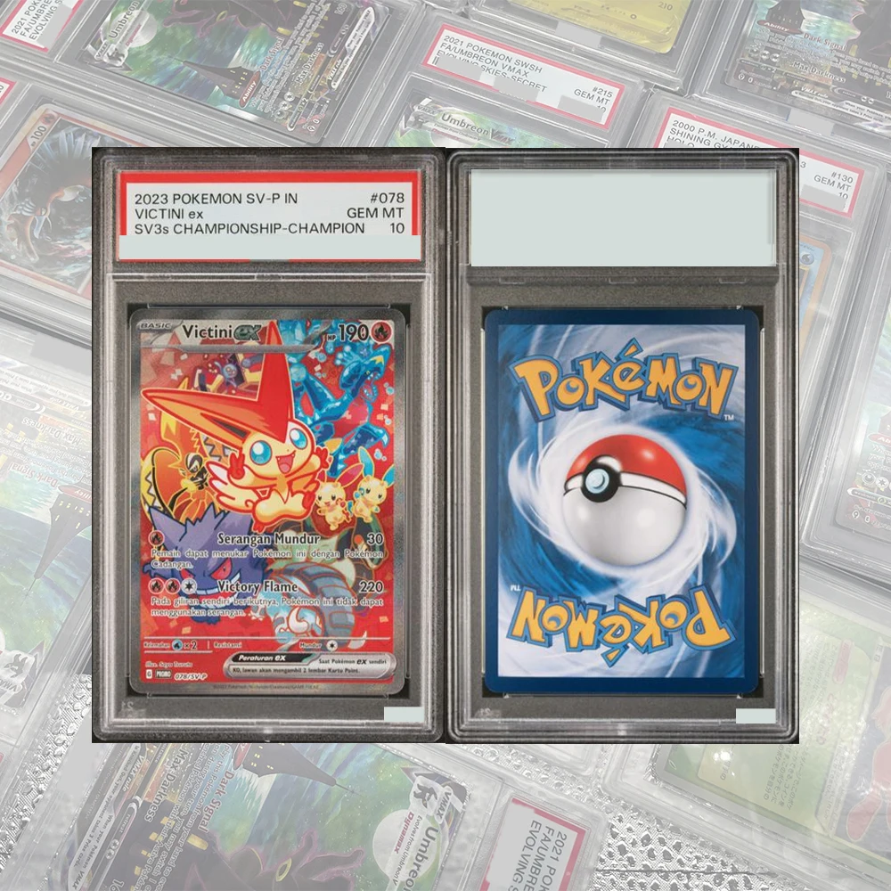 DIY 프록시 PTCG 등급 카드 컬렉션 2023 인도네시아 SV 프로모션 # 078 VICTINI EX SV3 챔피언십 챔피언 카드 어린이 선물 장난감