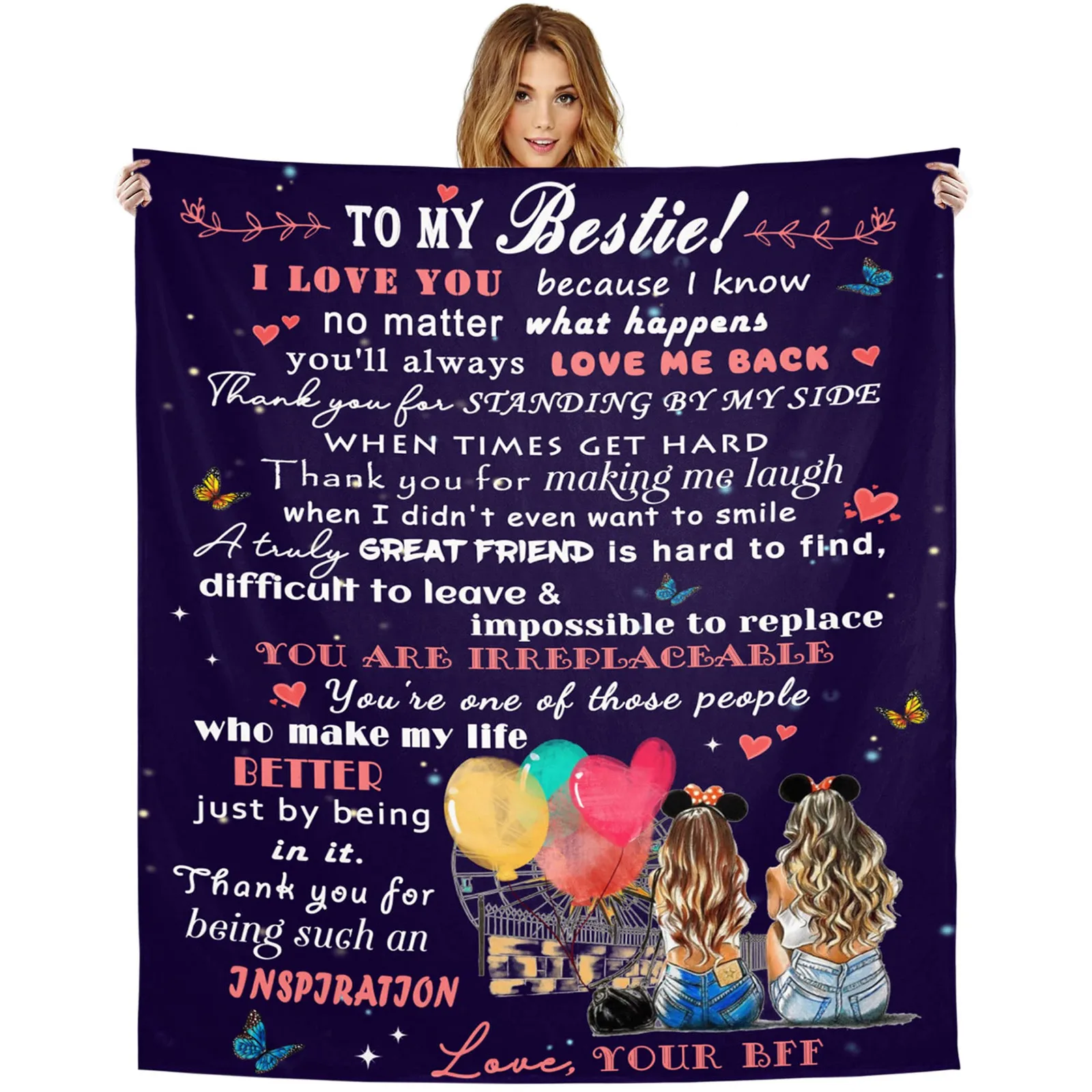 KACISSTY Best Friend Birthday Gifts Blankets 13 Designs Name Custom Gift for Women Friendship Fannel Throw Blanket Cozy Quilts