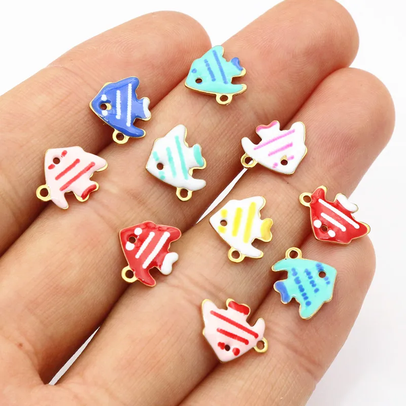 20pcs 11x9mm Stainless Steel Fish Enamel Charms Pendant Stainless Steel DIY Jewelry Making Accessories Findings