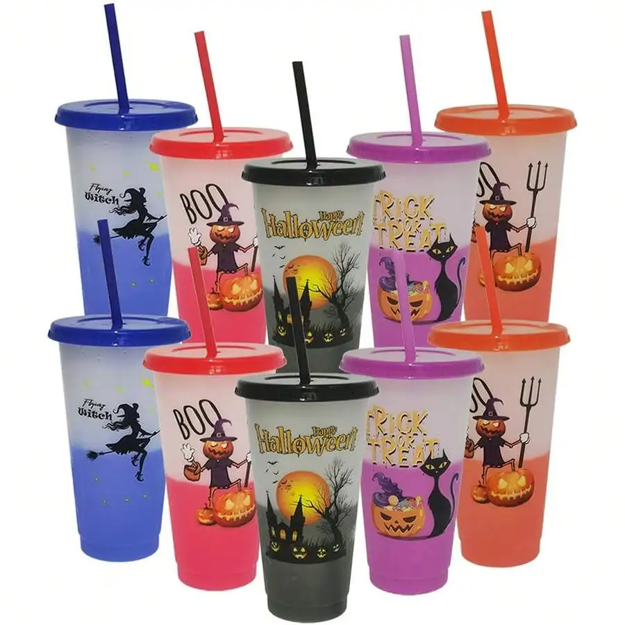 10/20/30 Pack 24oz Color Changing Cups With Lids And Straws, 710ml Plastic Tumblers Cup Bulk Trick Or Treat Cups, Reusable Cup B