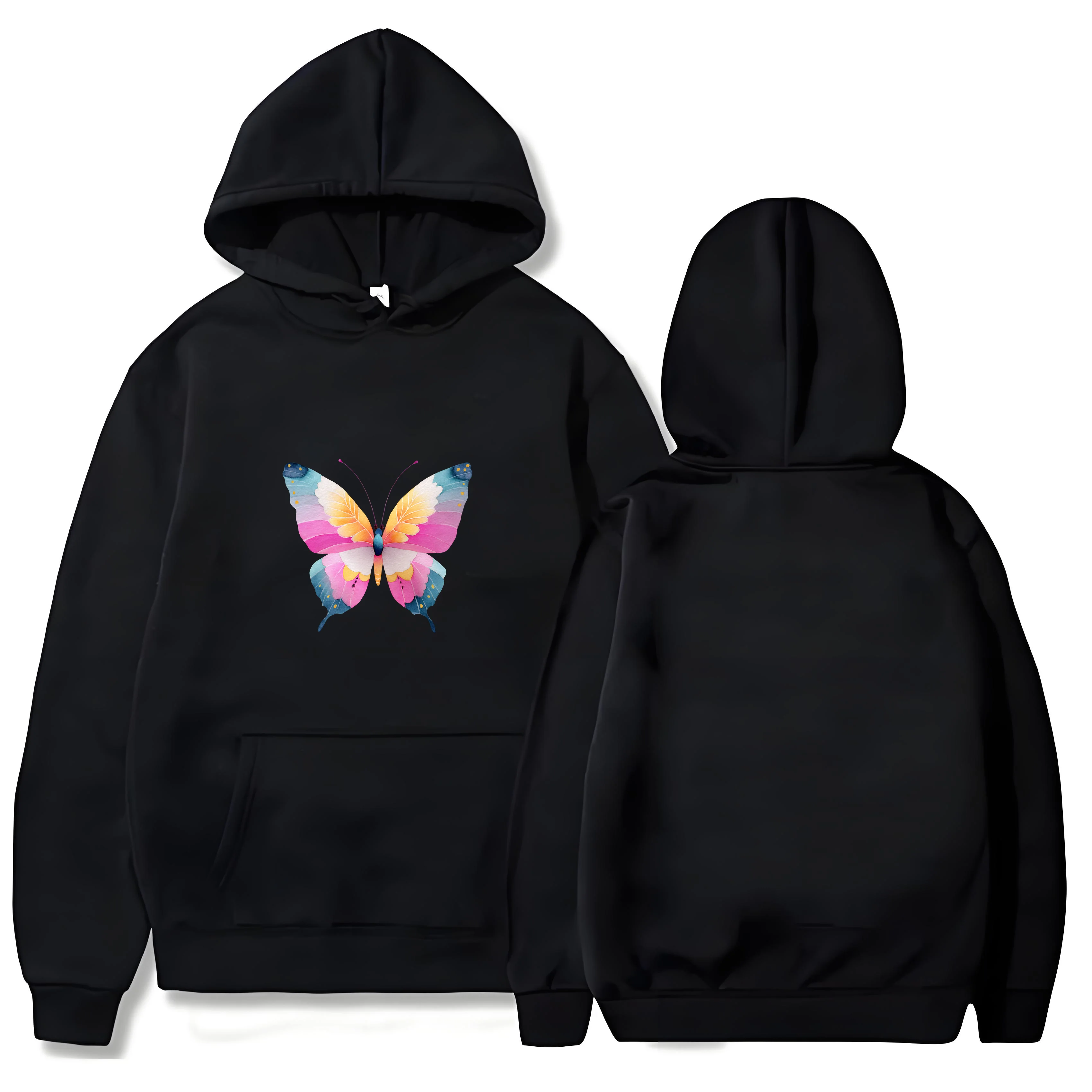

2025 Trendy brand Y2k 330G heavy-duty hooded sweatshirt with butterfly print for both men and women's Halloween