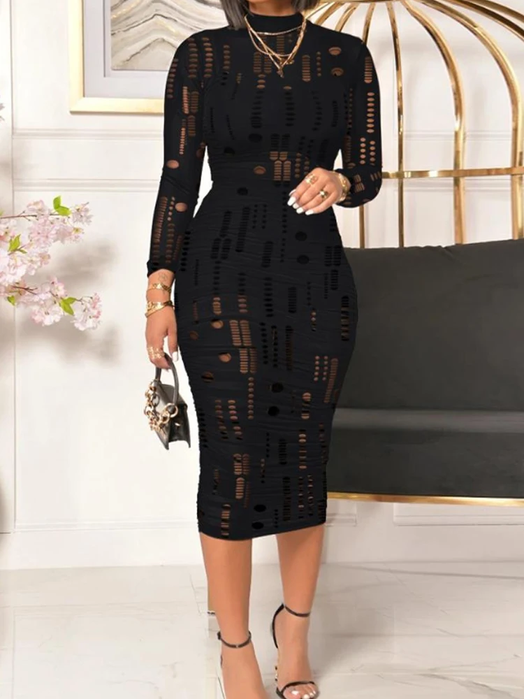 Long Sleeve Hollow Out Bodycon Dress Sexy Party Dress